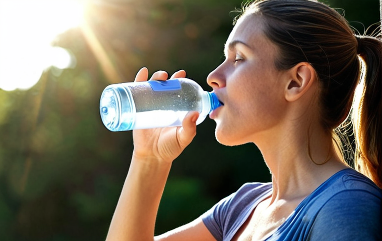 **Pregnant woman drinking water.** Focus on hydration and health, show a clear water bottle and healthy choices around her. Consider soft, supportive lighting.