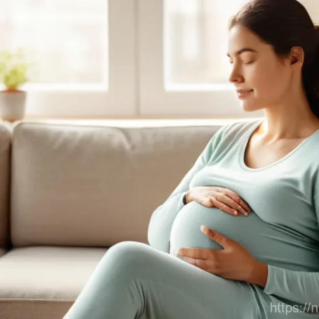 임신성 고혈압 증상과 병원 관리 - **Prompt:** A pregnant woman in her late second or early third trimester, gently seated in a sunlit,...