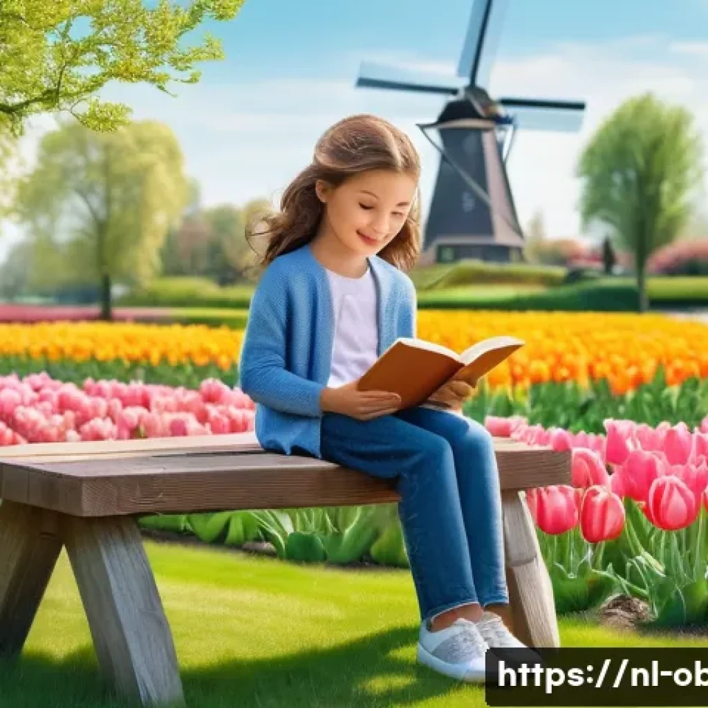 난소 낭종 증상과 치료법 - A vibrant illustration of a young girl in a cozy Dutch park, sitting on a bench reading a book about...